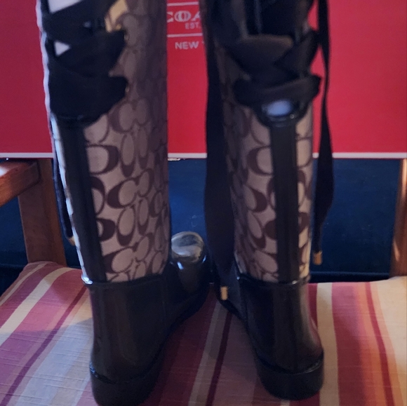 Tristee Shiny Rubber Khaki Chestnut Boots. New with tags A-2 - Picture 3 of 11